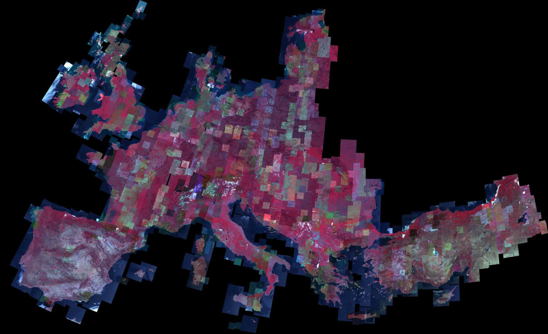 Orthorektifzierung mehrerer Aufnahmen des europäischen Kontinents (Quelle: DLR).